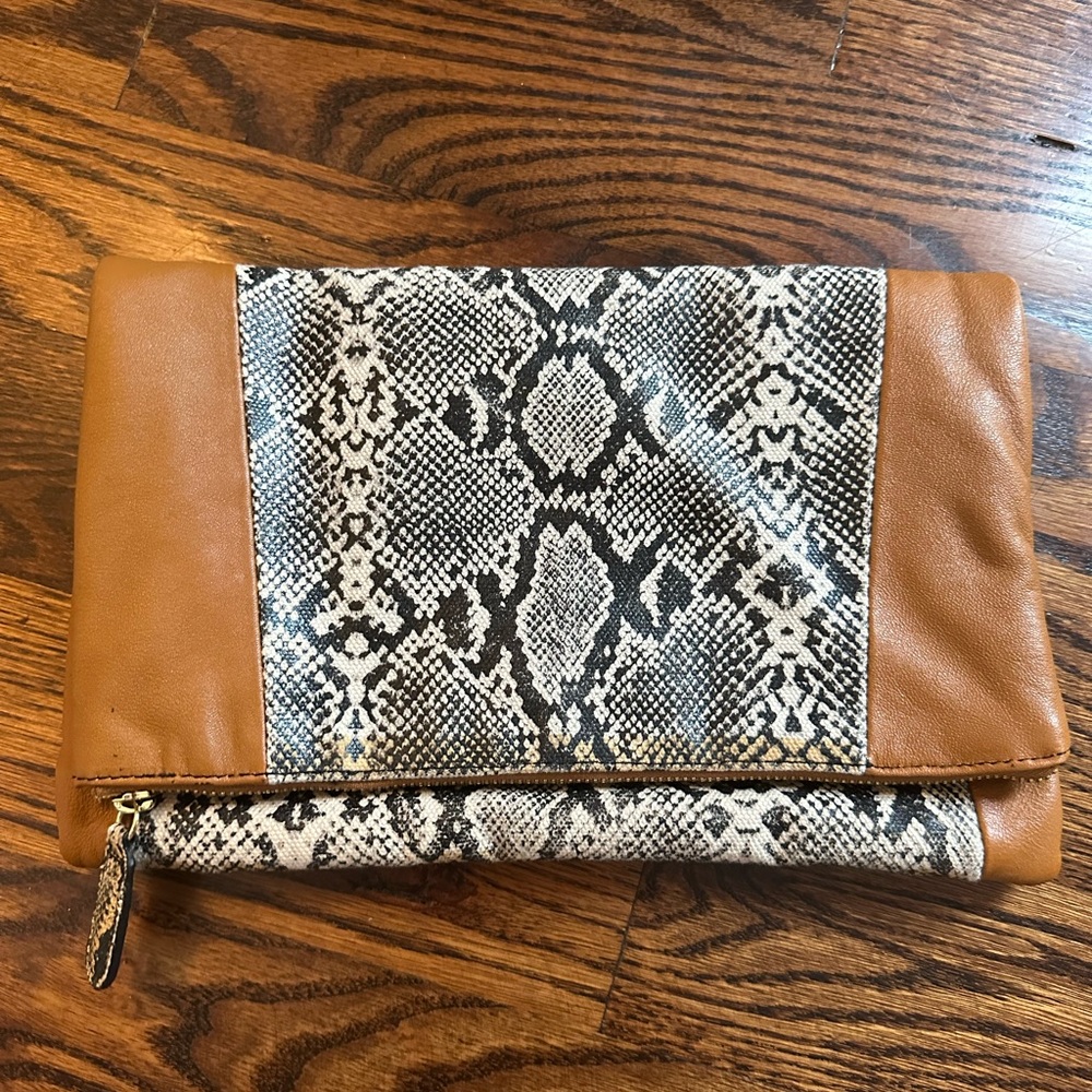 Be & D Brown and Black Clutch with Snake Print